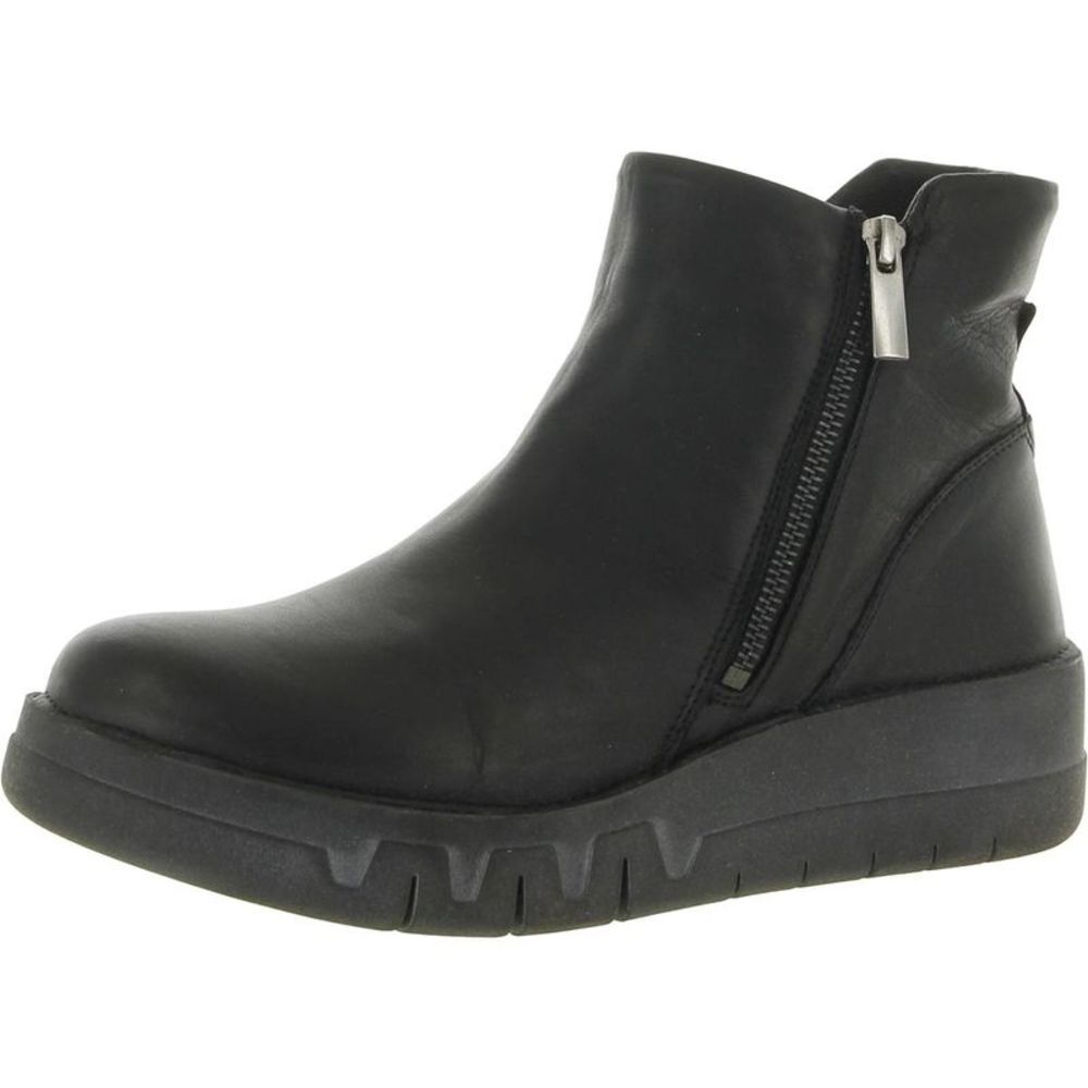Miz Mooz Womens Lass Black Leather Wedge Booties Ankle Boots Shoes Used